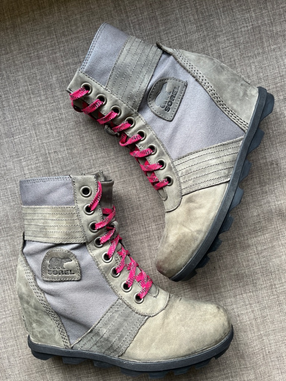 Sorel Lexie Wedge Waterproof Boots Canvas & Leather 9.5